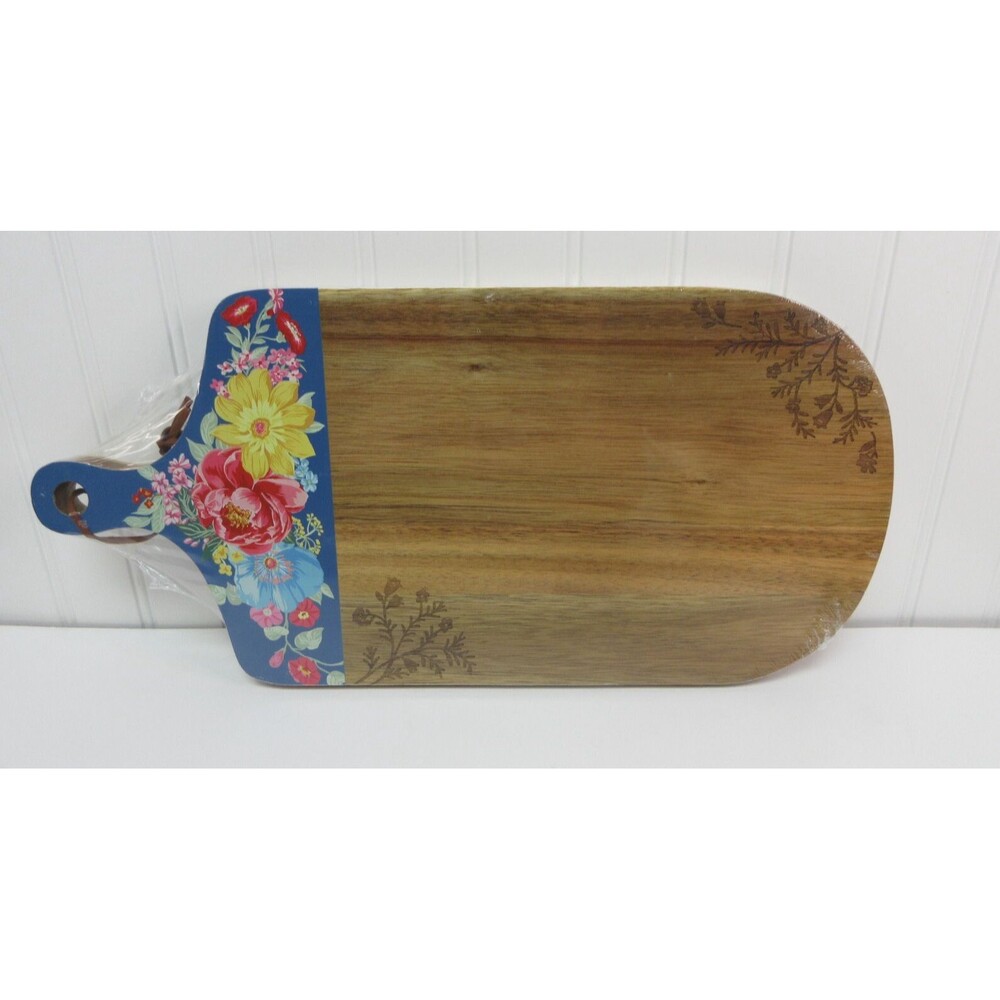 Pioneer Woman Fancy Flourish Charcuterie Board Acacia Wood Floral Blue New